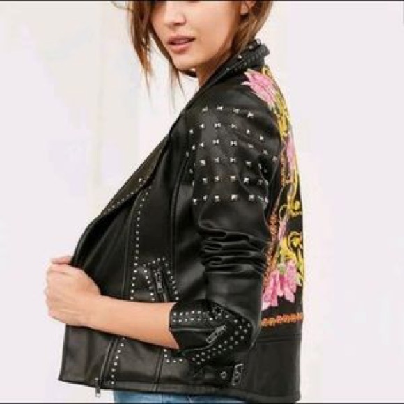 Silence + Noise Urban Outfitters Irina Studded Moto Embroidered Leather NEW - Picture 7 of 8